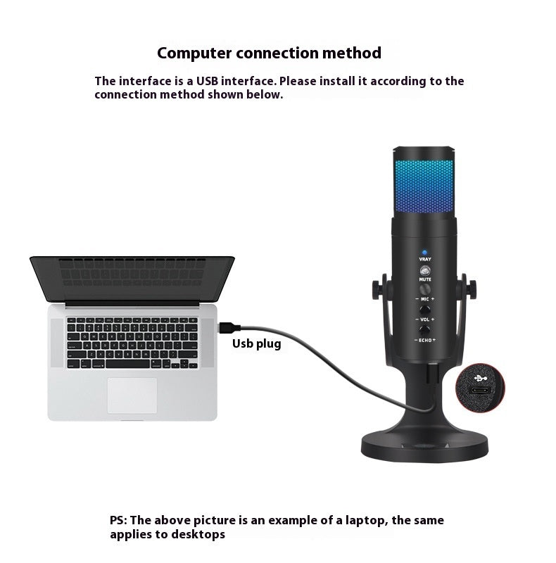 Microphone USB à Condensateur avec Lumière RGB – Streaming, Gaming & Podcasts