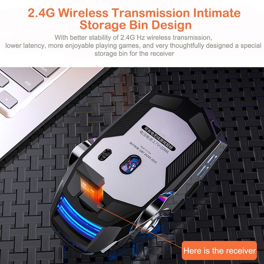Souris Gamer Sans Fil Silver Eagle A7 – Clics Silencieux + Recharge USB + Effets LED