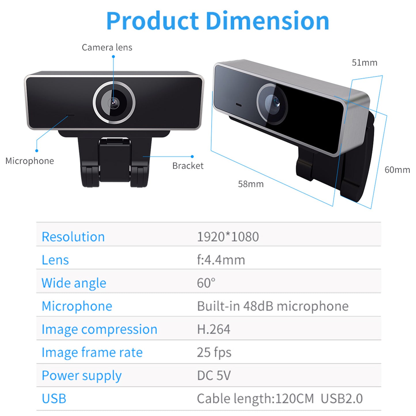 FHD 1080p USB Webcam – Auto-Focus with HD Microphone & Rotating Clip (60°) | Streaming, Live & Teleconferencing