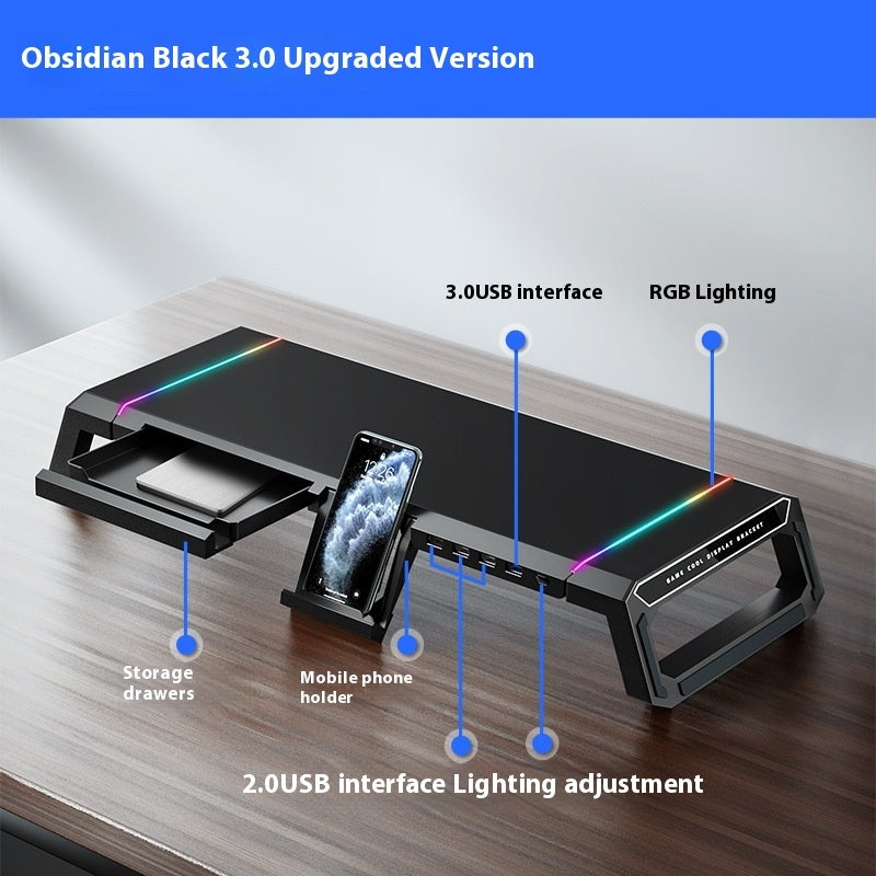 Support Élévateur pour Ordinateur Portable avec Tiroirs, Charge USB & Porte-Téléphone – Bureau Ergonomique