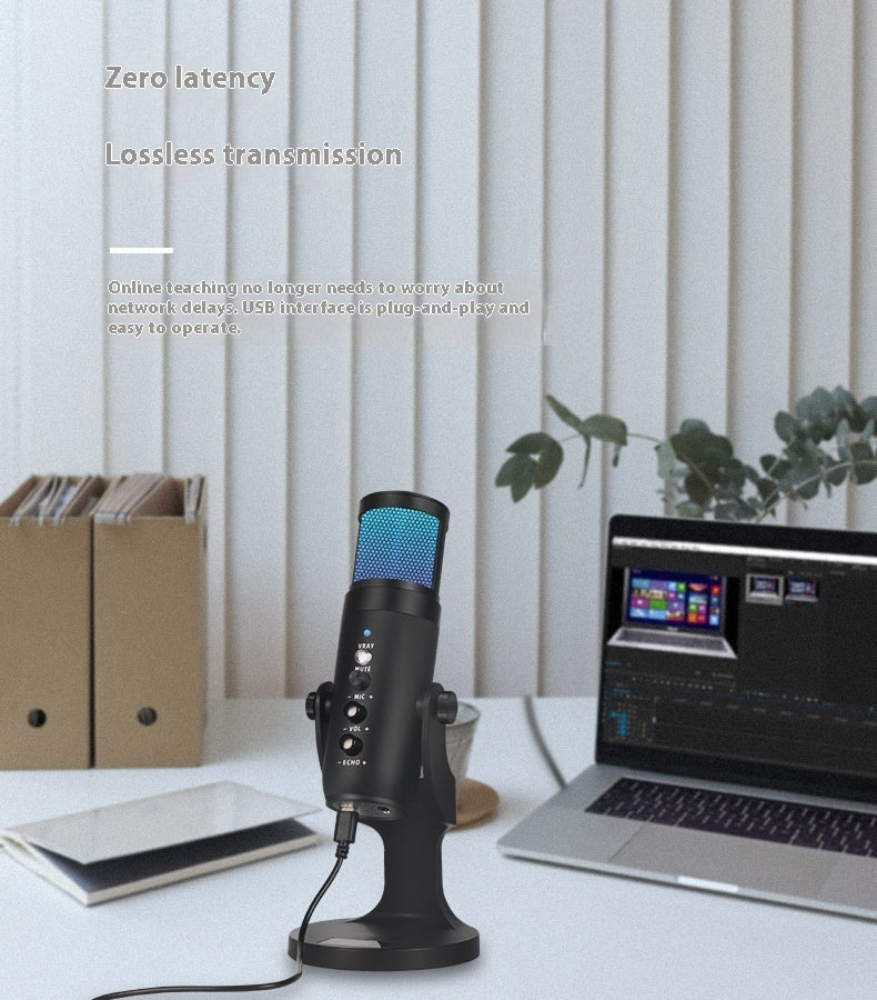 Microphone USB à Condensateur avec Lumière RGB – Streaming, Gaming & Podcasts