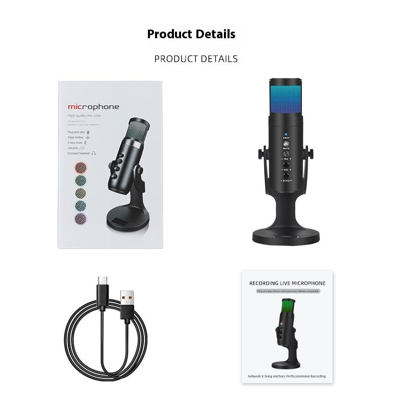 Microphone USB à Condensateur avec Lumière RGB – Streaming, Gaming & Podcasts