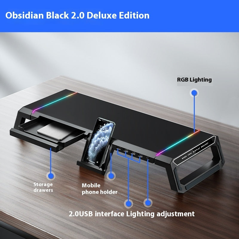 Support Élévateur pour Ordinateur Portable avec Tiroirs, Charge USB & Porte-Téléphone – Bureau Ergonomique