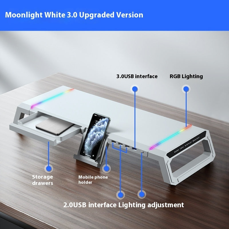 Support Élévateur pour Ordinateur Portable avec Tiroirs, Charge USB & Porte-Téléphone – Bureau Ergonomique