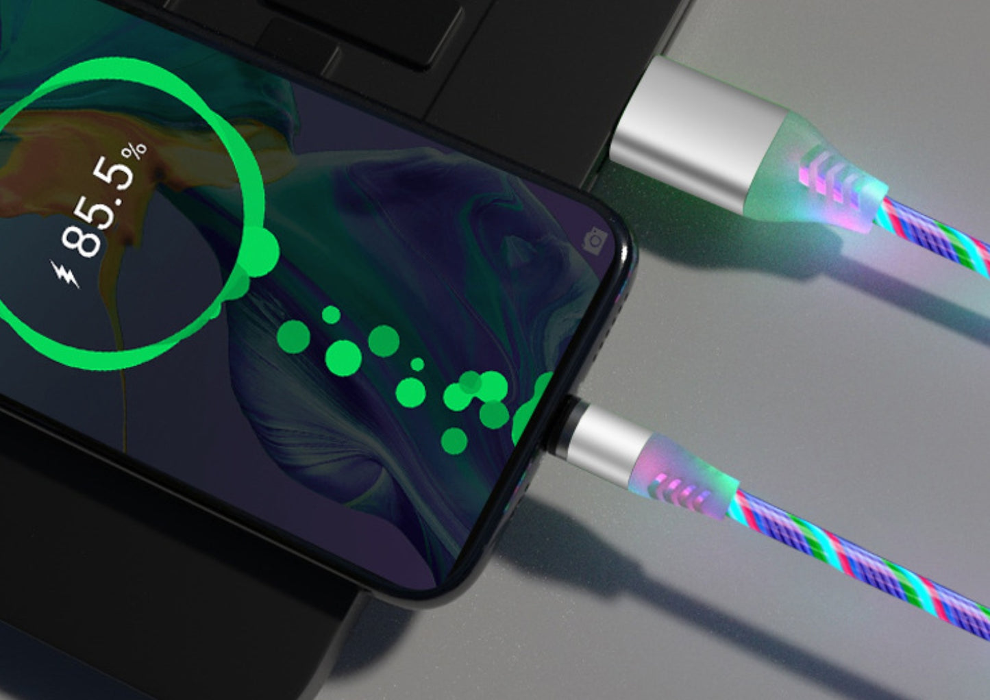 Câble Magnétique LED Fluide – Compatible iPhone, Android & Type-C
