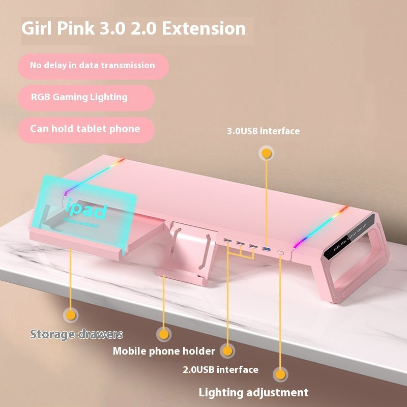 Support Élévateur pour Ordinateur Portable avec Tiroirs, Charge USB & Porte-Téléphone – Bureau Ergonomique
