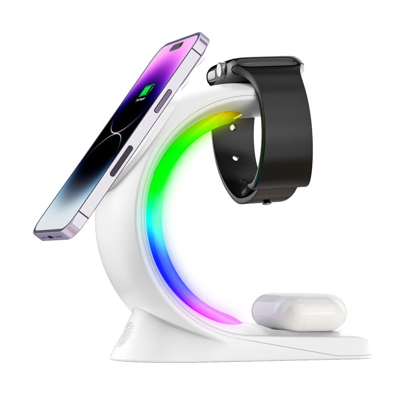 🔌 Chargeur Sans Fil Magnétique 4 en 1 – Station de Charge Rapide avec Lumière d’Ambiance RGB