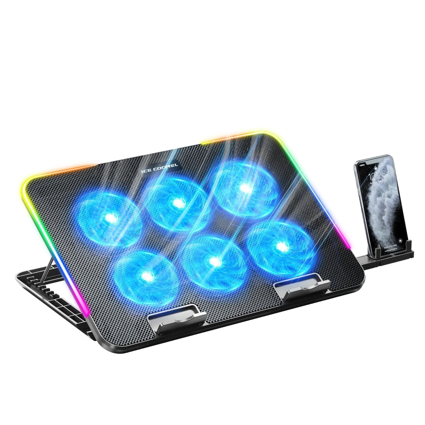 Support Refroidisseur PC Portable Core Ice – 6 Ventilateurs RGB & Support Téléphone