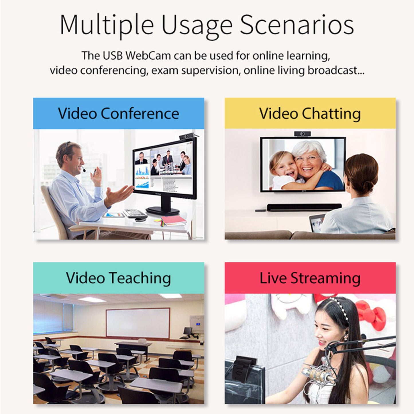 FHD 1080p USB Webcam – Auto-Focus with HD Microphone & Rotating Clip (60°) | Streaming, Live & Teleconferencing