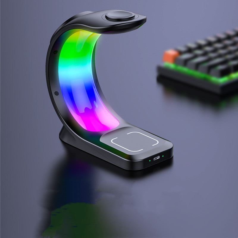 🔌 Chargeur Sans Fil Magnétique 4 en 1 – Station de Charge Rapide avec Lumière d’Ambiance RGB