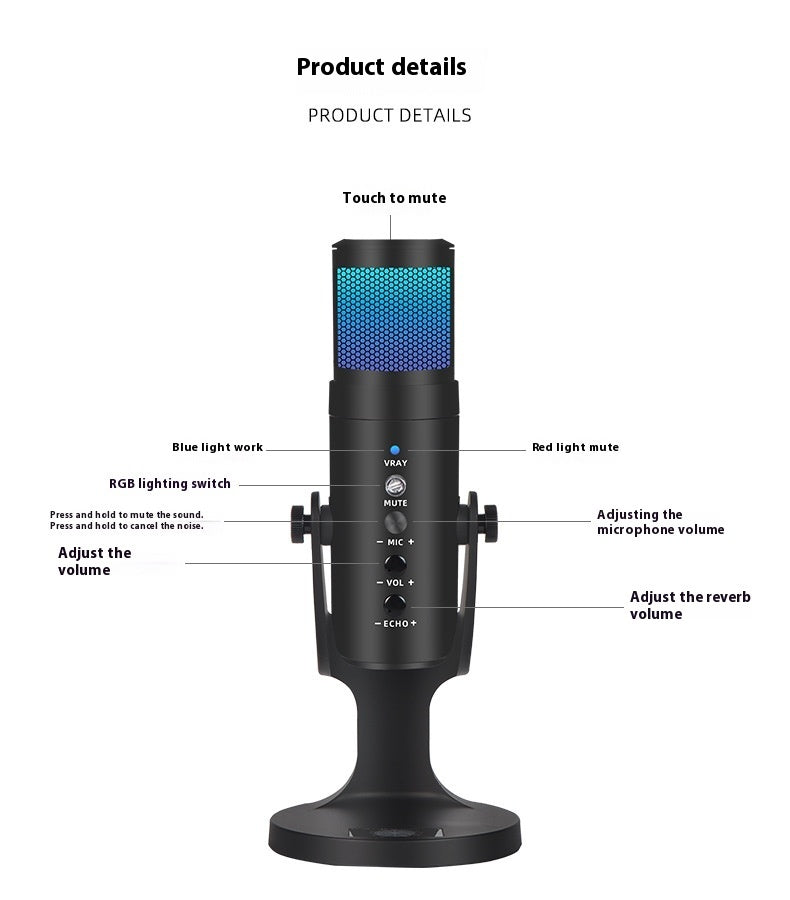 Microphone USB à Condensateur avec Lumière RGB – Streaming, Gaming & Podcasts