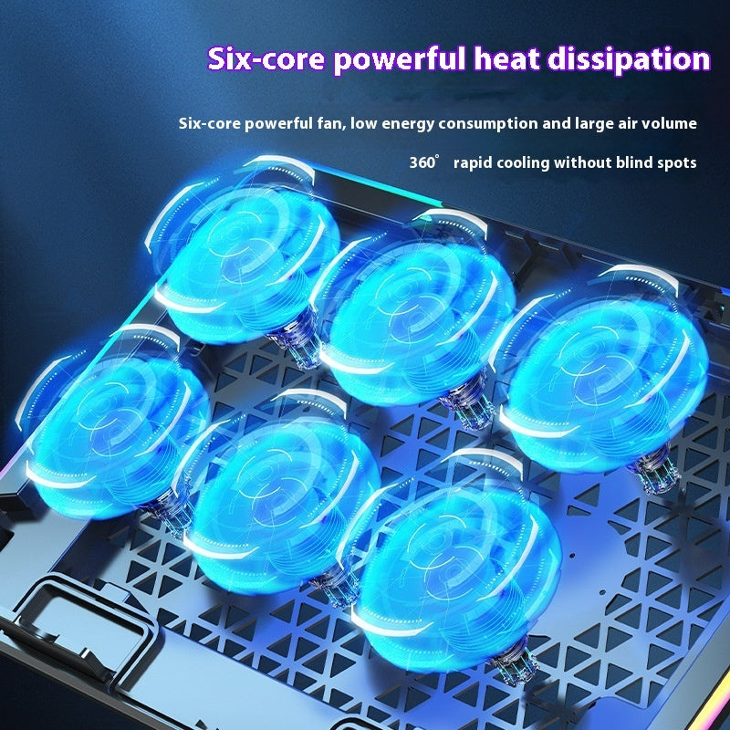 Support Refroidisseur PC Portable Core Ice – 6 Ventilateurs RGB & Support Téléphone