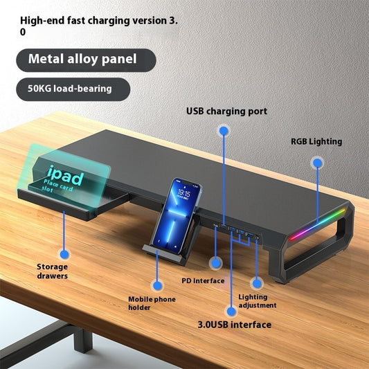 Support Élévateur pour Ordinateur Portable avec Tiroirs, Charge USB & Porte-Téléphone – Bureau Ergonomique