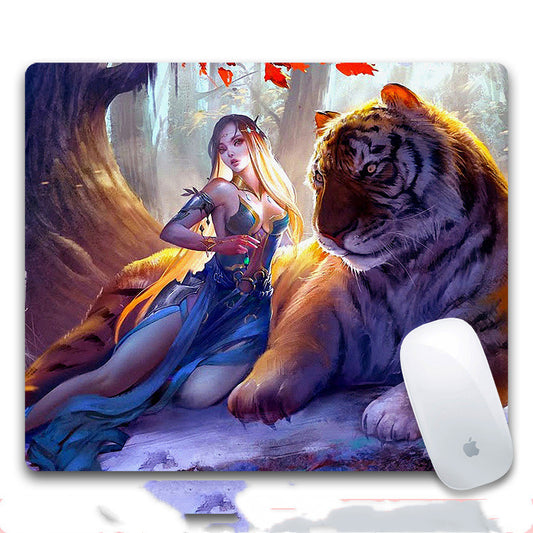 Tapis de Souris Gamer Fantasy – Illustration Tigre & Sorcière