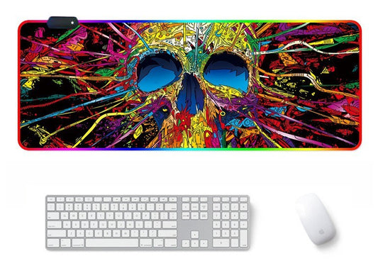 Tapis de Souris XXL Gamer – Crâne Coloré, Antidérapant, Résistant à l’Eau