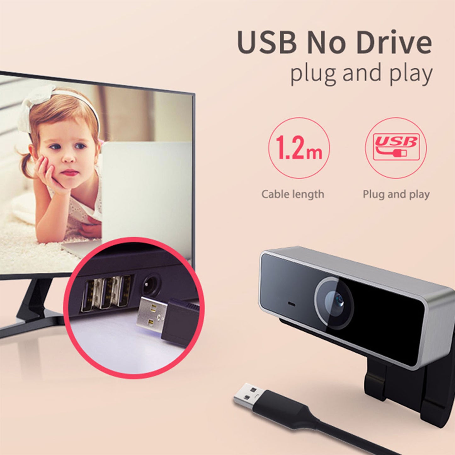 FHD 1080p USB Webcam – Auto-Focus with HD Microphone &amp; Rotating Clip (60°) | Streaming, Live &amp; Teleconferencing