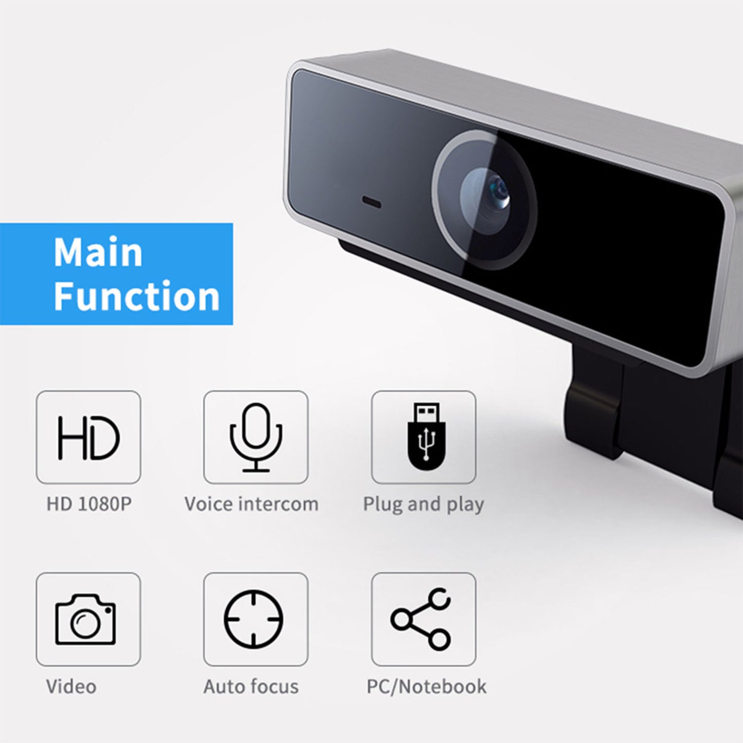 FHD 1080p USB Webcam – Auto-Focus with HD Microphone &amp; Rotating Clip (60°) | Streaming, Live &amp; Teleconferencing