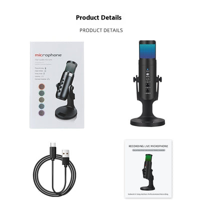 Microphone USB à Condensateur avec Lumière RGB – Streaming, Gaming & Podcasts