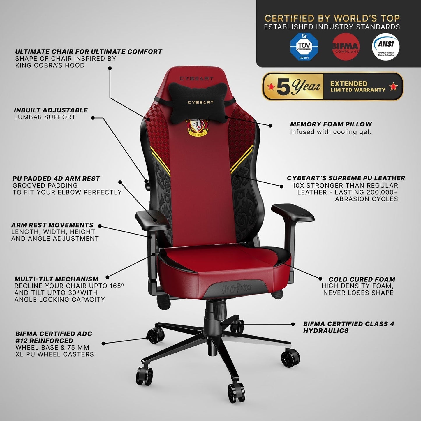 Gryffindor Gaming Chair – Premium Comfort, 4D Armrests, Harry Potter Design