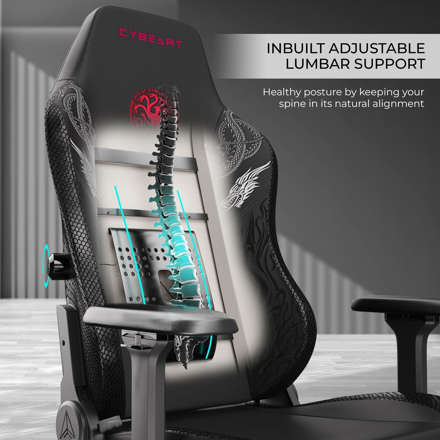 Gaming House Targaryen Chair – Premium Comfort, 4D Armrests, Dragon Design