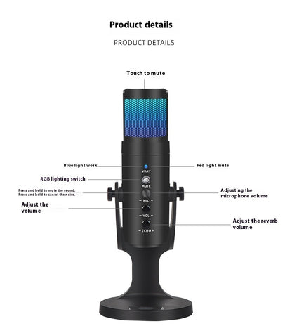 Microphone USB à Condensateur avec Lumière RGB – Streaming, Gaming & Podcasts