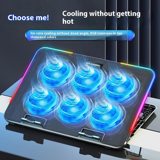Support Refroidisseur PC Portable Core Ice – 6 Ventilateurs RGB & Support Téléphone