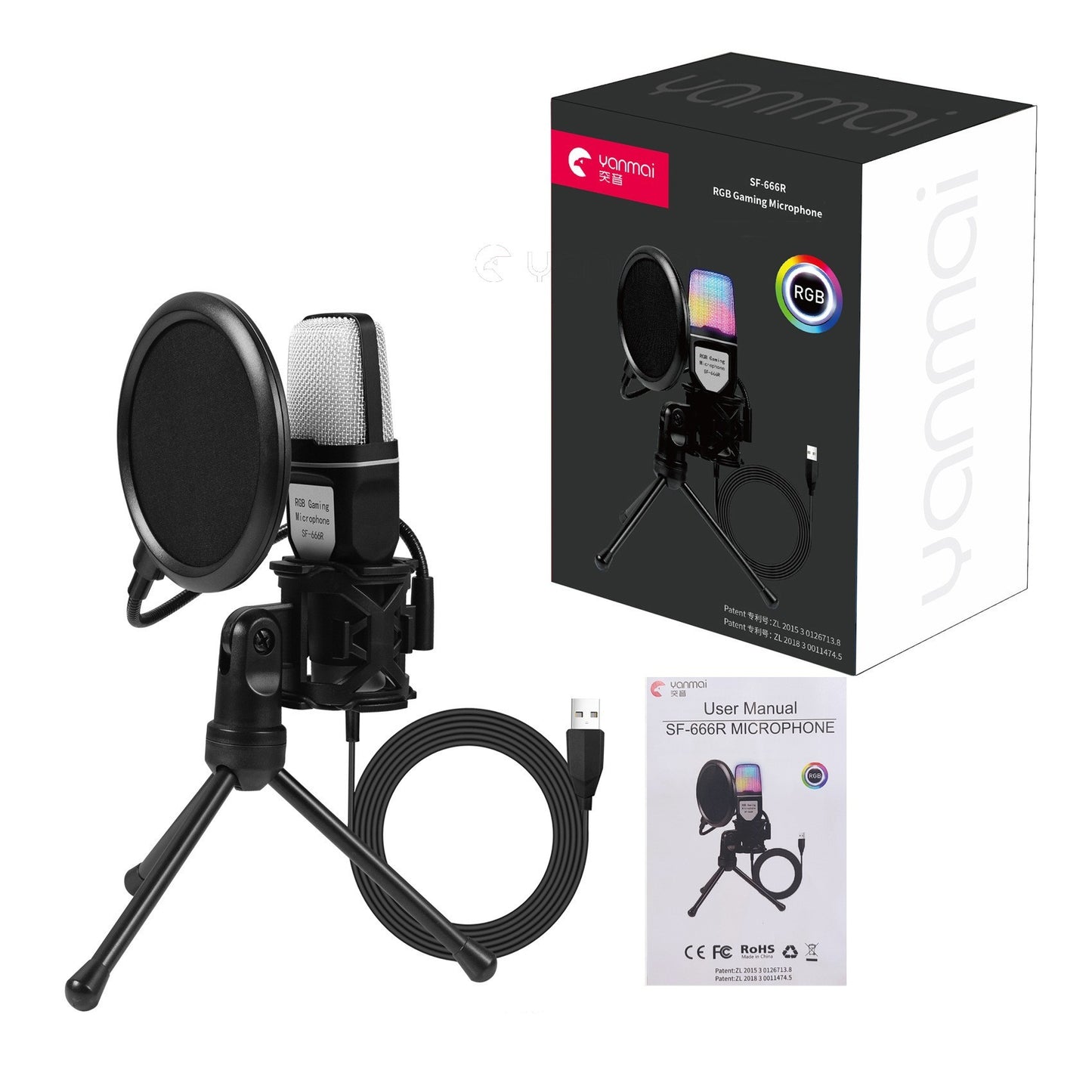 Microphone Gamer RGB USB – Streaming, Podcasts, Discord, Conférences (avec Filtre Anti-Pop